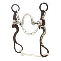 Lone Star Ropes Tyler Magnus Series chain C port bit with antique finish, silver floral trim, and rope slobber bar.